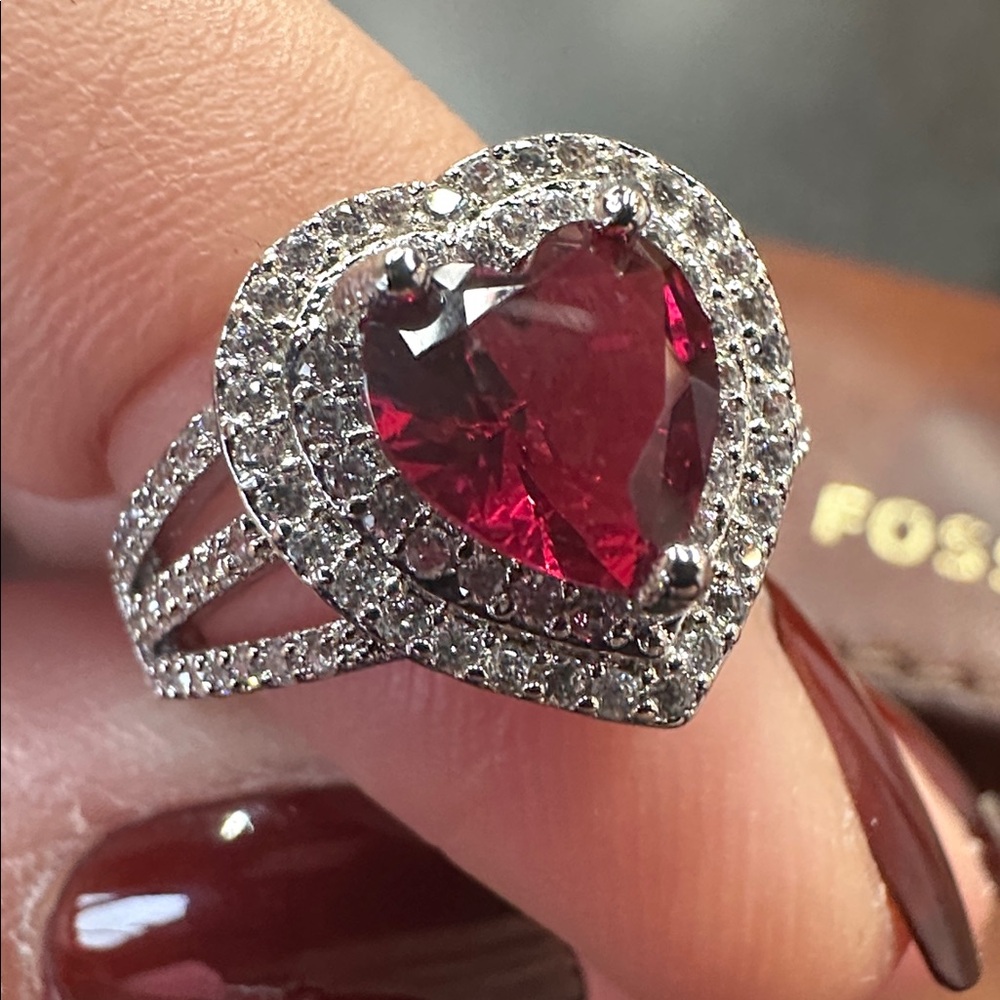 Heart-Shaped Red and Silver Ring
